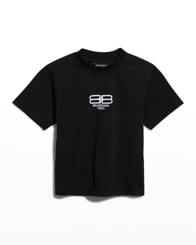 Shop Balenciaga Kid's Tonal Logo Embroidered T-shirt In Washed Blackwhite