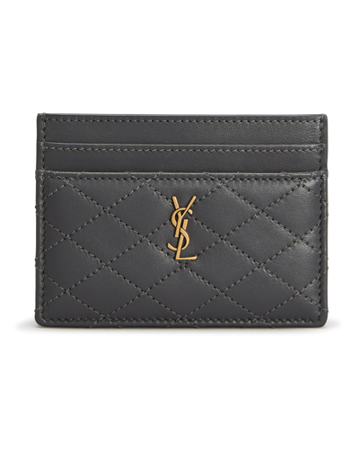 Shop Saint Laurent Gaby Ysl Quilted Lambskin Card Case In 1112 Storm