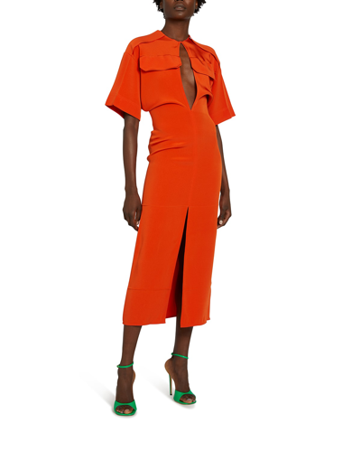 Shop Victoria Beckham Keyhole-front Utility Midi Dress In Orange