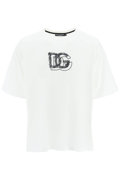 Shop Dolce & Gabbana Cotton T-shirt With Logo Embroidery In White