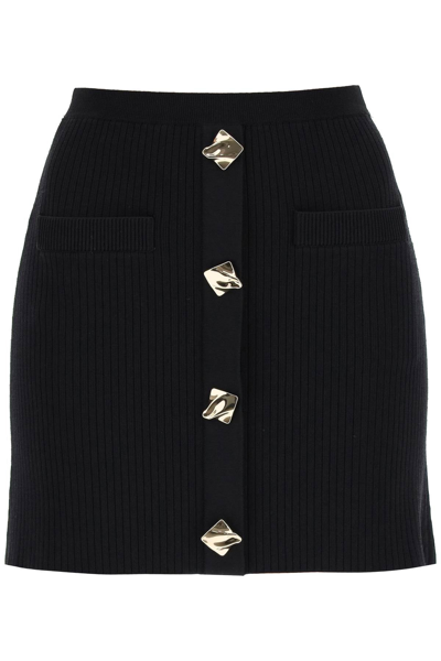 Shop Self-portrait Self Portrait Knit Mini Skirt With Golden Buttons In Black