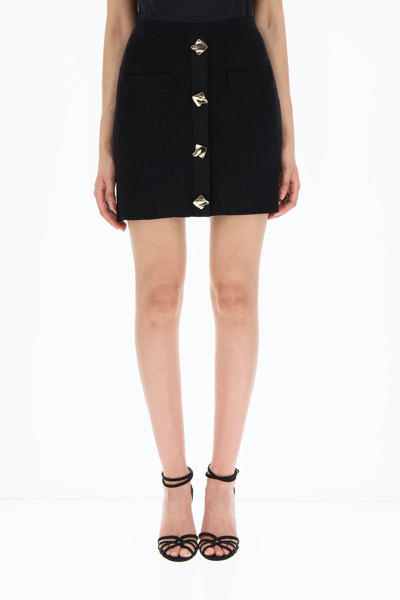 Shop Self-portrait Self Portrait Knit Mini Skirt With Golden Buttons In Black