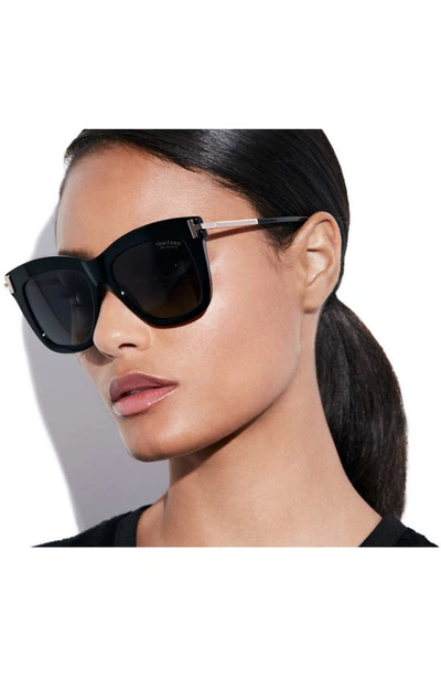 Shop Tom Ford Dasha 52mm Polarized Square Sunglasses In Black/ Rose Gold/ Smoke Grad