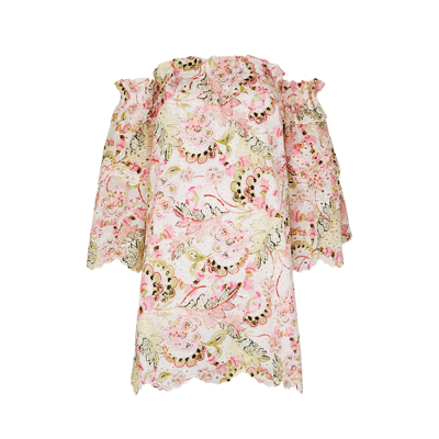 Shop Misa Valerie Floral-print Off-the-shoulder Cotton Mini Dress