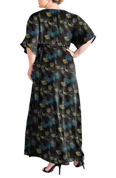 Standards & Practices Short Sleeve Wrap Maxi Dress In Black Sparkler