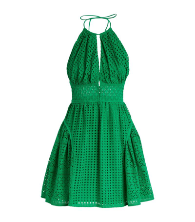 Shop Self-portrait Broderie Anglaise Mini Dress In Green