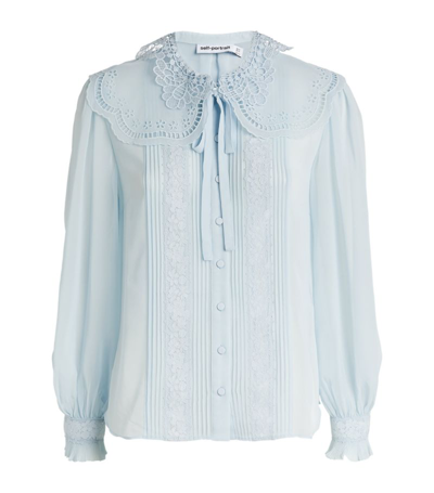 Shop Self-portrait Broderie Anglaise Blouse In Blue
