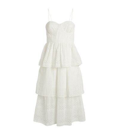 Shop Self-portrait Tiered Broderie Anglaise Midi Dress In White