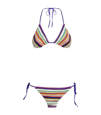 Shop Missoni Stripe Side-tie Bikini In Purple