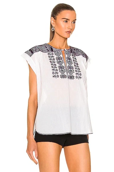 Shop Nili Lotan Aurielle Top In Ivory & Blue Embroidery