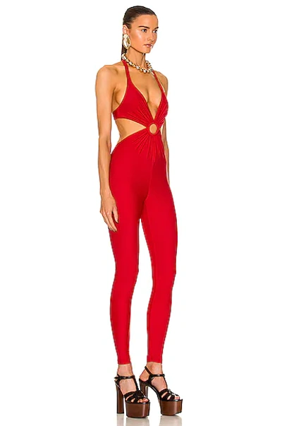 Shop Saint Laurent Sleeveless Cutout Jumpsuit In Rouge