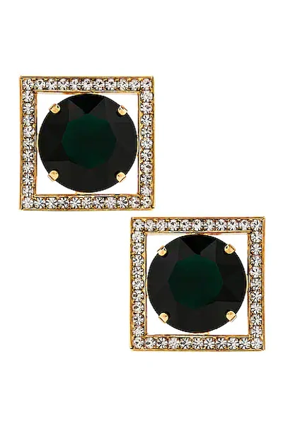 Shop Alessandra Rich Square Earrings In Gold & Green