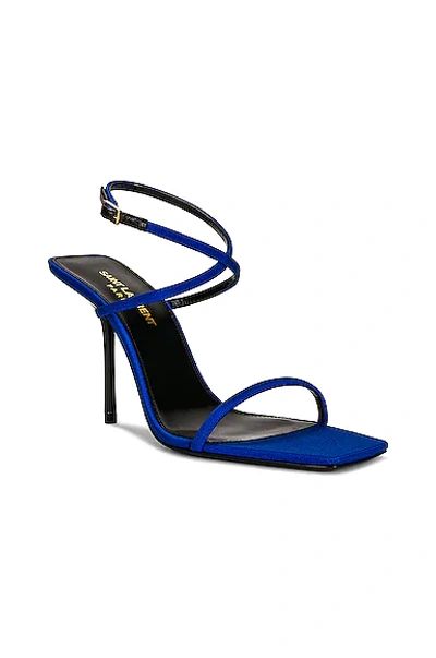 Saint Laurent Baliqua Bicolor Silk Ankle-strap Sandals In Picasso Blue