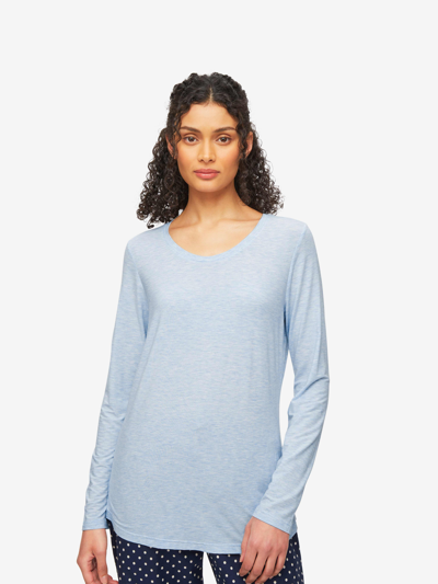 Shop Derek Rose Women's Long Sleeve T-shirt Ethan Micro Modal Stretch Light Blue Marl In Blue Heather