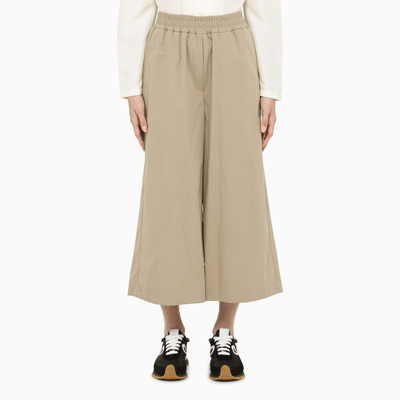 Shop Loewe Beige Cotton Trousers With Anagram Embroidery