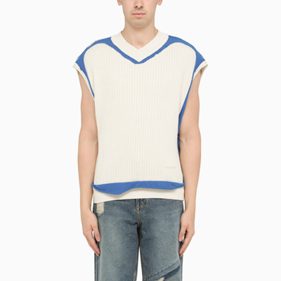 Shop Ader Error Blue And Ivory-coloured Knitted Vest In Beige