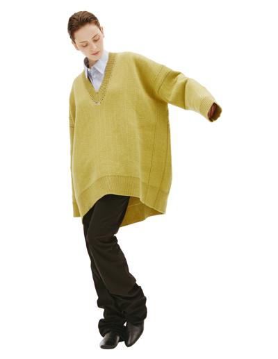 Raf Simons V-neck Oversize Sweater In Green