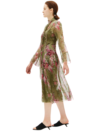 Shop Blumarine Floral Print Midi Dress In Green
