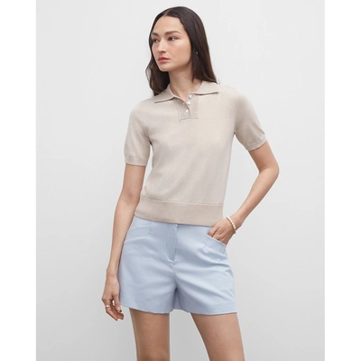 Shop Club Monaco Scalloped Cotton-linen Polo In Chateau Grey