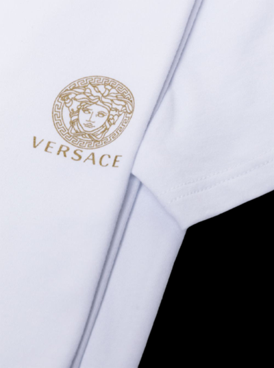 Shop Versace Man's Set Of Two White Cotton Crew Neck T-shirts With  Logo