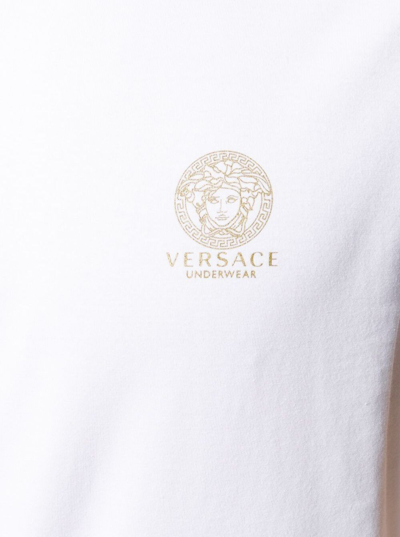 Shop Versace Man's Set Of Two White Cotton Crew Neck T-shirts With  Logo