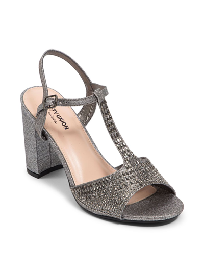 Shop Chic By Lady Couture Women's Alexa 2 Embellished T-strap Sandals In Pewter