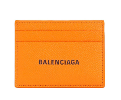 Shop Balenciaga Logo Printed Cash Card Holder In Orange