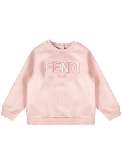 Shop Fendi Kids Logo Embroidered Crewneck Sweatshirt In Pink