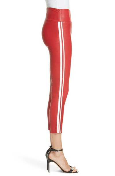 Shop Sprwmn Two-stripe Athletic Leather Capri Leggings In Red White Stripes