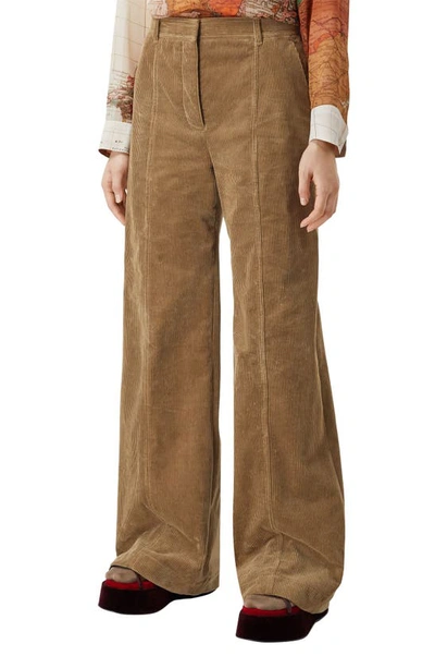 Shop Burberry Blakely High Waist Flare Corduroy Pants In Camel
