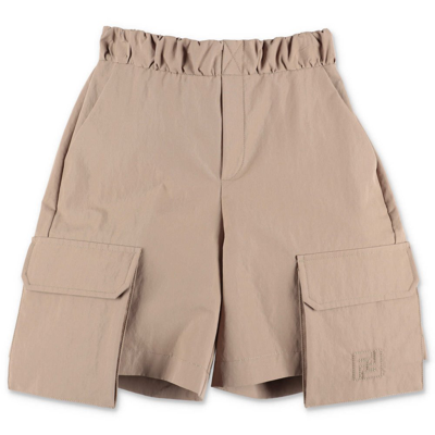 Shop Fendi Kids Logo Embroidered Pocket Shorts In Brown