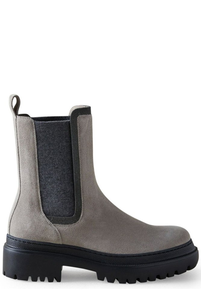 Shop Brunello Cucinelli Chelsea Ankle Boots In Grey