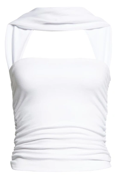 Shop Et Ochs Audrey Scarf Neck Ruched Crop Top In Optic White