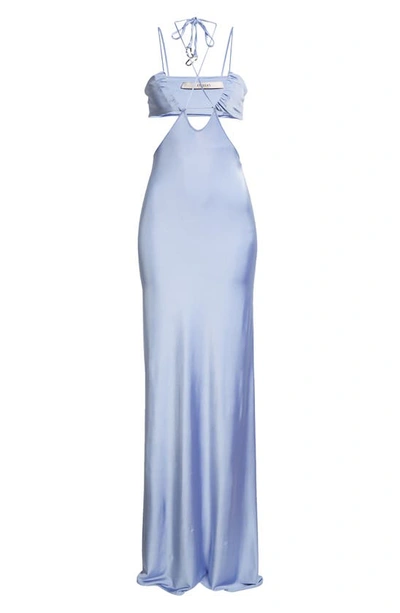Shop Et Ochs Genesis Glossy Jersey Gathered Gown In Horizon Blue