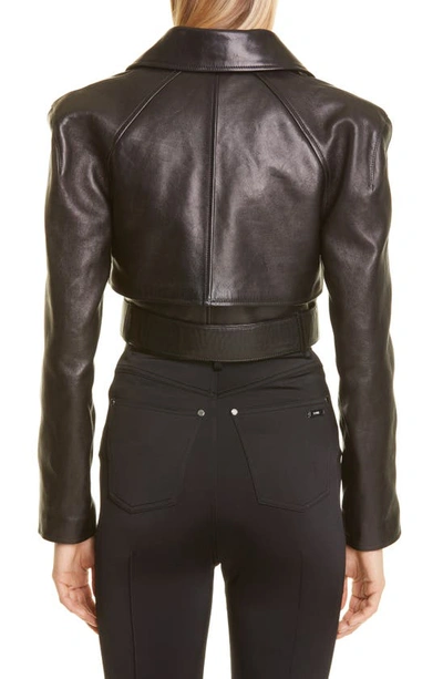 Shop Et Ochs Parker Belted Crop Calfskin Leather Jacket In Black