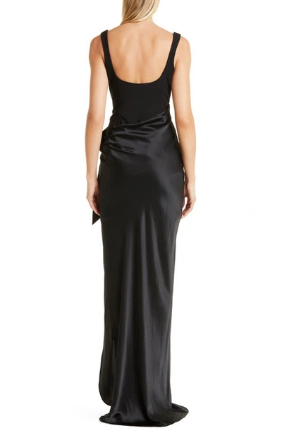 Shop Cinq À Sept Marian Mix Media Side Ruched Gown In Black