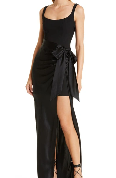 Shop Cinq À Sept Marian Mix Media Side Ruched Gown In Black