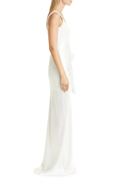 Shop Cinq À Sept Marian Mix Media Side Ruched Gown In Ivory