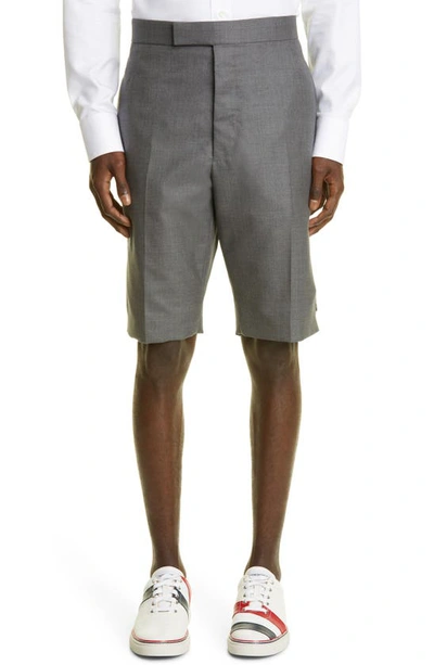 Shop Thom Browne Back Strap Flat Front Wool Shorts In Medium Grey