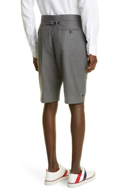 Thom Browne Back Strap Flat Front Wool Shorts In Medium Grey