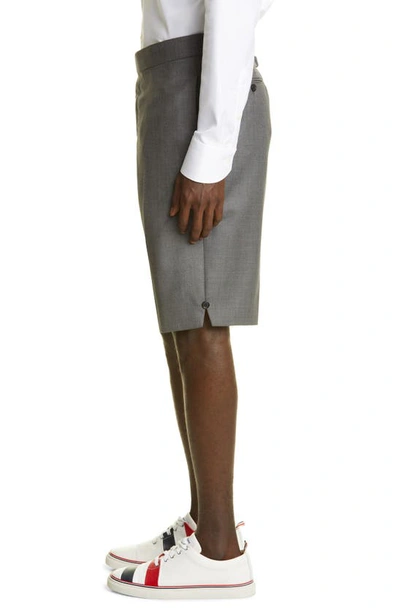 Thom Browne Back Strap Flat Front Wool Shorts In Medium Grey