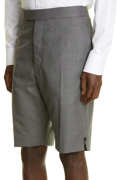 Thom Browne Back Strap Flat Front Wool Shorts In Medium Grey