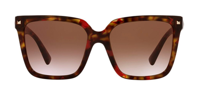 Shop Valentino Va 4098 518913 Square Sunglasses In Brown