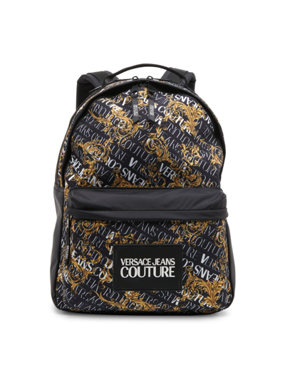 Shop Versace Jeans Couture Men's Logo Print Backpack In Black Gold