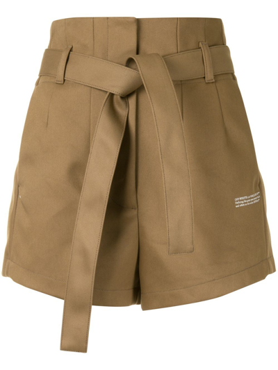 Shop Off-white High-waisted Belted Shorts In Kaki No Color