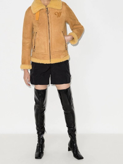 Shop Off-white Aviator Style Shearling Coat In Camel Camel