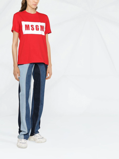 Shop Msgm Logo-print Round-neck T-shirt In Rot