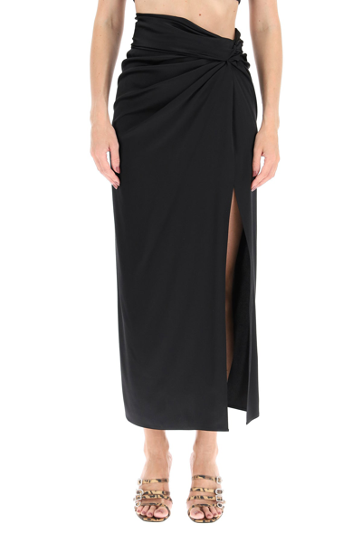 Shop Magda Butrym Satin Midi Skirt With Knot In Black