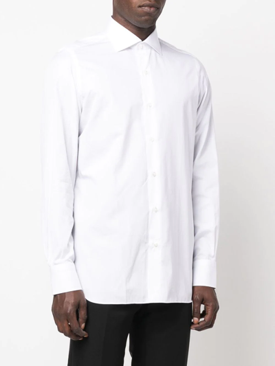 Shop Finamore 1925 Napoli Long-sleeved Cotton Shirt In Weiss