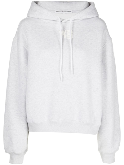 Shop Alexander Wang Rubberised Logo Cotton Hoodie In Grey